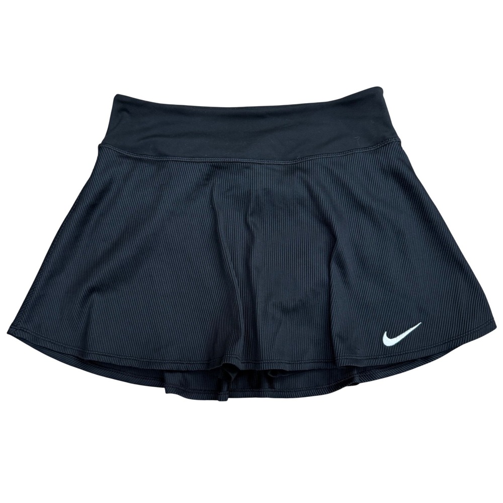 Nike Dri-FIT Ribbed Tennis Skort Women Medium Black Sporty Active